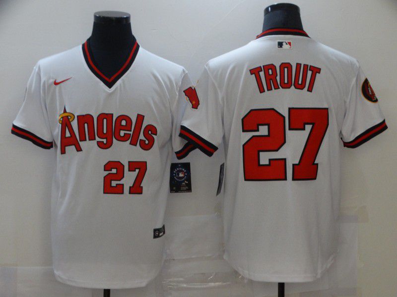 Men Los Angeles Angels #27 Trout White Game Nike MLB Jerseys